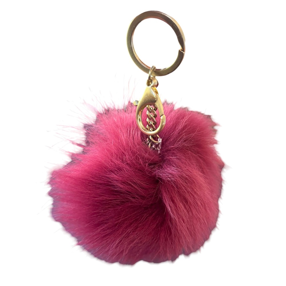 🌴 UGG Australia Sheepskin Pom Pom Keychain Magenta Pink Gold Crystal Charm